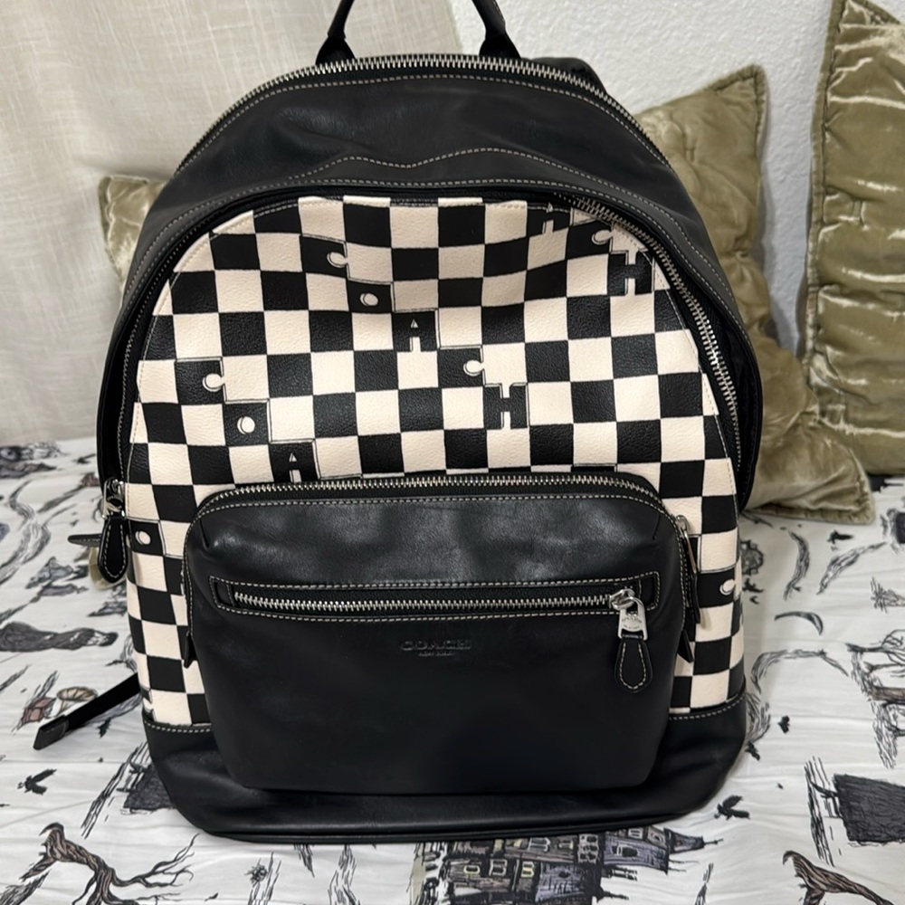 Coach Black and White Checkered Backpack  used some scuffs and stains